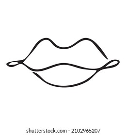 Hand drawn woman lips logo.  Continnuous one line design element  for postcards, banner, web and template. Vector illustration.