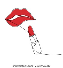 Hand drawn woman lips vector. One line continuous drawing. Beauty fashion icon, lipstick linear silhouette, cosmetics makeup print, banner, card, poster, brochure, logo, sign, symbol.