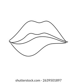 Hand drawn woman lips vector. One line continuous drawing. Beauty fashion icon, linear silhouette, cosmetics makeup print, banner, card, poster, brochure, logo, sign, symbol.
