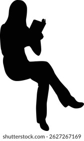 Hand drawn woman reading book silhouette illustration