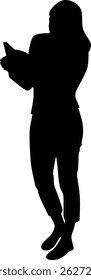 Hand drawn woman reading book silhouette illustration