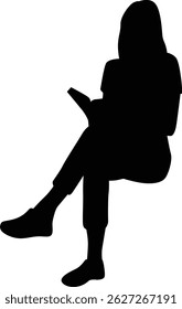 Hand drawn woman reading book silhouette illustration