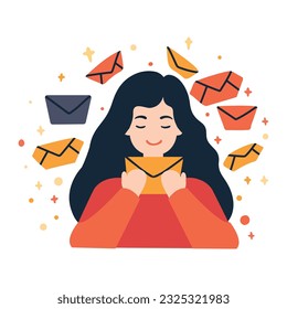 Hand Drawn woman sending a letter in flat style isolated on background