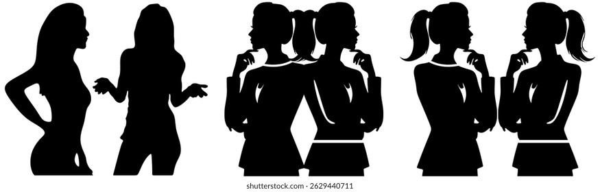 Hand drawn woman silhouette illustration. Silhouettes of women on a white background