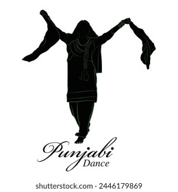 Hand drawn woman silhouette, Punjabi lady dance performance, A young lady celebrating Punjab festival