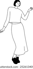 Hand Drawn Woman Standing Pose Character. Vector Sketch Design.
