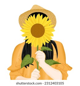 hand drawn woman and sun flower