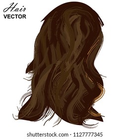 Hand Drawn Woman Wavy Hair in Chestnut Color. Beauty Salon or Hairdresser's Concept. Vector Illustration