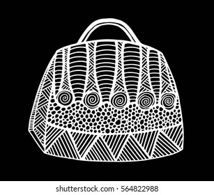 Hand drawn of woman's handbag. Doodle, ornate, ornament style