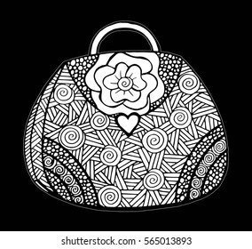 Hand drawn of woman's handbag. Doodle, ornate, ornament style