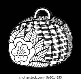 Hand drawn of woman's handbag. Doodle, ornate, ornament style