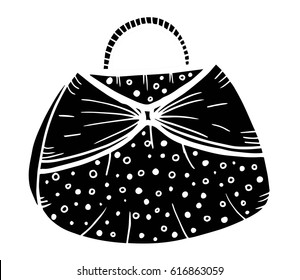 Hand drawn of woman's handbag. Doodle, ornate, ornament style