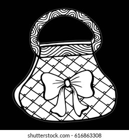 Hand drawn of woman's handbag. Doodle, ornate, ornament style