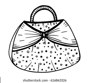 Hand drawn of woman's handbag. Doodle, ornate, ornament style