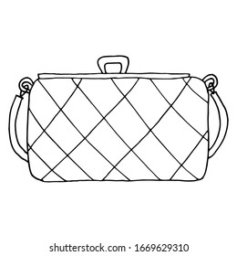 Hand drawn women bag, women purse stylish fashion vector illustration black on a white line. Design for print, poster, decoration.