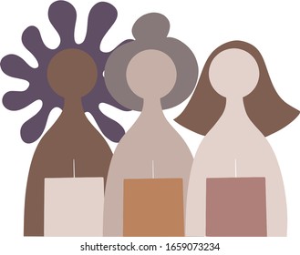 Hand drawn women different races. Vector illustration. Flat style design. Feminism, women's day card. Banner, poster, background.
