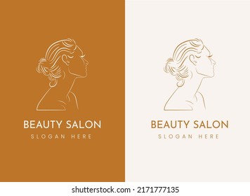 hand drawn women face liner style beautiful modern minimal feminine Logo for business in the industry of beauty, health, makeup artist, personal care, spa, hair salon, fashion, boutique