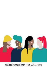 Hand drawn women faces. Colourful vector illustration. Flat style design. Concept, element for feminism, womens day card, poster, banner, wallpaper, packaging, background