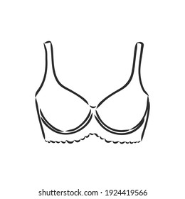 Hand Drawn Women S Bra Sketch Symbol Isolated On White Background. Vector Lacy Bra In Trendy Style. Woman S Underwear Hand Drawing Sketches Elements