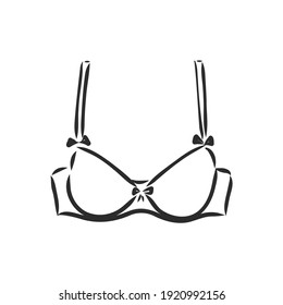 Hand Drawn Women's Bra Sketch Symbol Isolated On White Background. Vector Lacy Bra In Trendy Style. Woman's Underwear Hand Drawing Sketches Elements