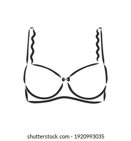 Hand Drawn Women's Bra Sketch Symbol isolated on white background. Vector lacy bra In Trendy Style. Woman's underwear hand drawing sketches elements