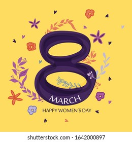 hand drawn women's day design of digit 8. Happy International Women's Day.