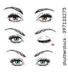 Hand drawn women's eyes vintage. Vector illustration. Fashion design