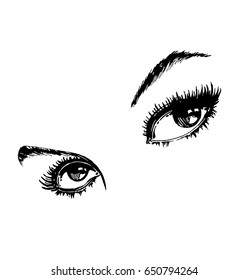 Hand drawn women's eyes vintage. Beautiful Woman's eyes. Vector illustration Fashion design