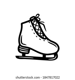 Hand drawn women's figure skates isolated on a white background. Sports elements. Doodle, simple outline illustration. It can be used for decoration of textile, paper.