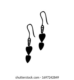 Hand drawn women's heart earrings isolated on a white background. Doodle, simple outline illustration. It can be used for decoration of textile, paper.