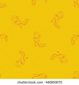 Hand drawn women's shoes silhouette pattern in yellow and pink color.