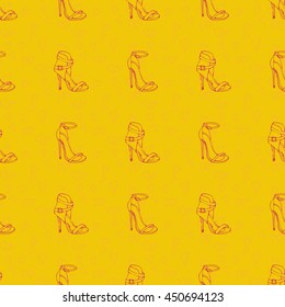 Hand drawn women's shoes silhouette pattern in yellow color.