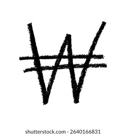Hand drawn won currency symbol. Brush stroke doodle. Single element for design