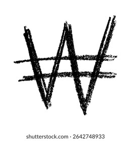 Hand drawn won currency symbol. Brush stroke doodle. Single element for design