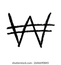 Hand drawn won currency symbol. Brush stroke doodle. Single element for design