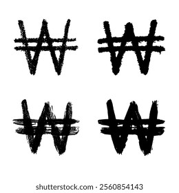 Hand drawn won set Brush stroke doodle Single element for design