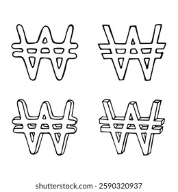 Hand drawn won set Brush stroke doodle Single element for design