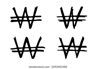 Hand drawn won set Brush stroke doodle Single element for design
