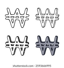 Hand drawn won set Brush stroke doodle Single element for design