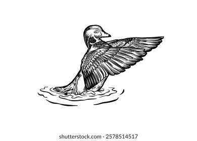 hand drawn wood duck illustration