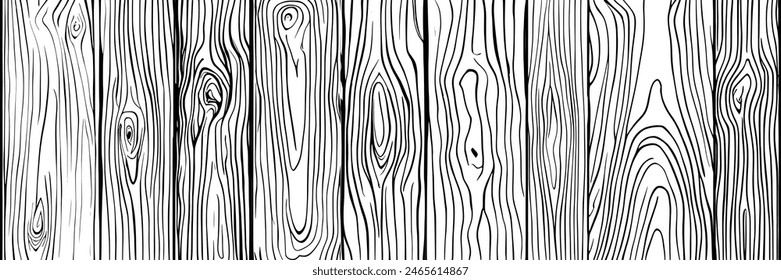 Hand drawn wood plank, wood grain, seamless border, vector design, banner