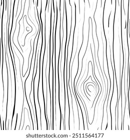 Hand drawn wood plank, seamless pattern, wood texture, black lines on white background, vector design