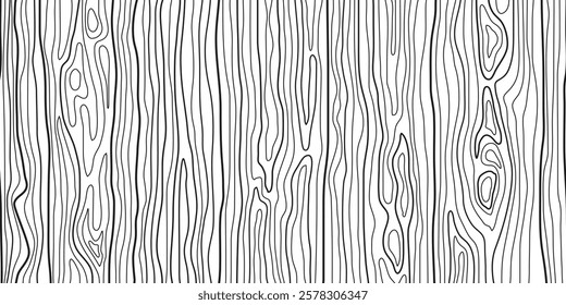 Hand drawn wood plank, seamless pattern, wood texture, black and white, vector design