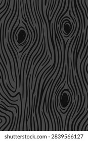 hand drawn wood texture background and seamless pattern in dark grey with abstract tree bark grain and natural knots vector illustration
