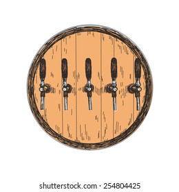 Hand drawn Wooden beer barrel isolated illustration Vector sketch