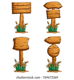 hand drawn wooden billboard collection with color on white background