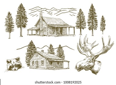 Hand drawn wooden cabin