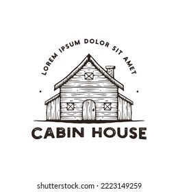 Hand drawn wooden cabin house logo