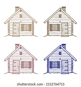 Hand Drawn Wooden Cabin Vector Illustration. Hand Drawn Log Cabin Isolated On A White Background
