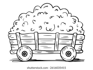 Hand Drawn Wooden Cart Filled with Hay Illustration
